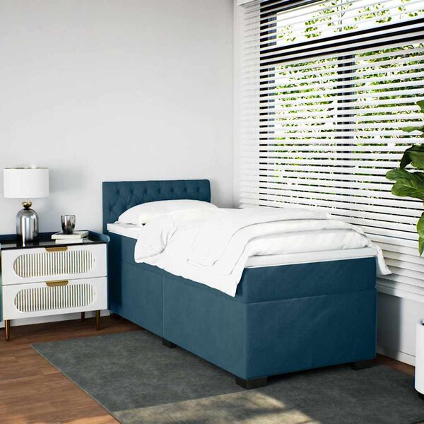 vidaXL Box Spring Bed with Mattress Dark Blue 80x200 cm Velvet