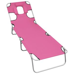 vidaXL Sun Lounger | Pink | Powder-coated steel | Standard | Adjustable Armrests