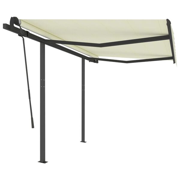 vidaXL Manual Retractable Awning with Posts 3x2.5 m Cream
