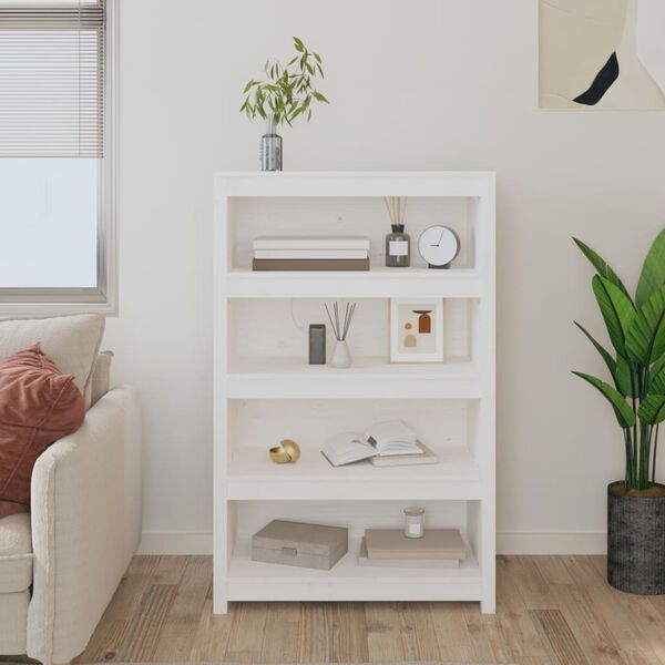 vidaXL Book Cabinet White 80x35x126 cm Solid Wood Pine