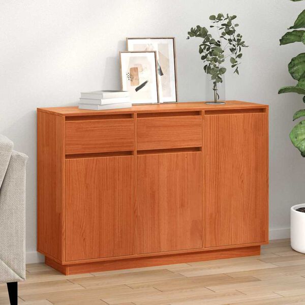 vidaXL Sideboard Wax Brown 110 x 34 x 75 cm Solid Pine Wood