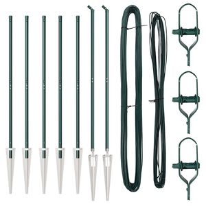 vidaXL Ground Spike Fence Post 7 pcs Green Powder-Coated Steel