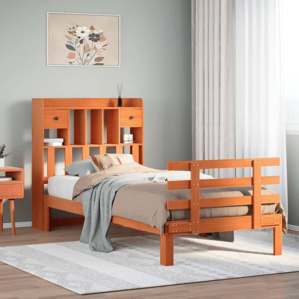 vidaXL Bookcase Bed without Mattress Wax Brown 75x190 cm Small Single Solid Wood Pine