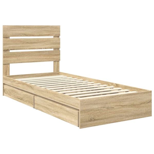 vidaXL Storage Bed with Drawer Sonoma Oak 90 x 190 cm Engineered Wood