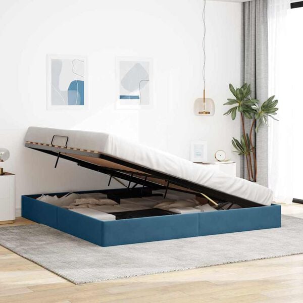 vidaXL Storage Bed with Mattress Dark Blue 200 x 200 cm Velvet