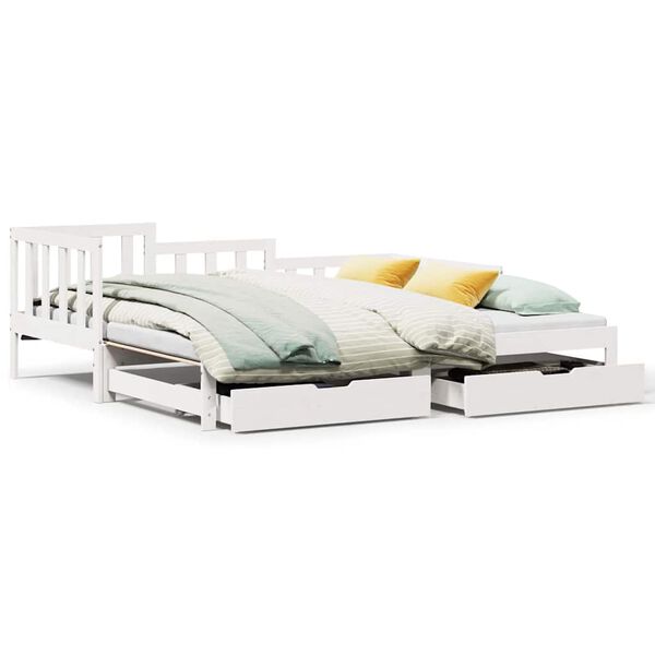 vidaXL Daybed with Trundle and Drawers without Mattress White 90x200 cm