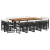 vidaXL 13 Piece Garden Dining Set with Cushions Black Poly Rattan