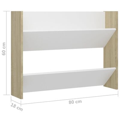vidaXL Wall Shoe Cabinet White and Sonoma Oak 80x18x60 cm Engineered Wood