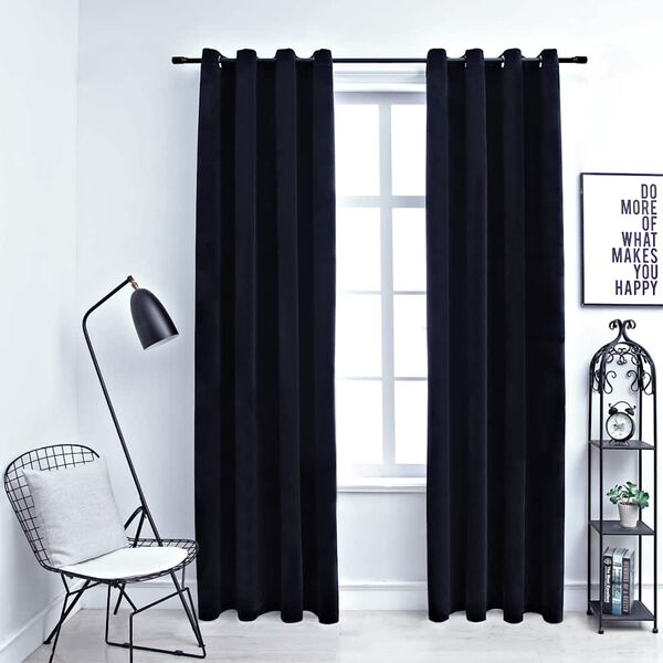 vidaXL Blackout Curtains with Rings 2 pcs Velvet Black 140x175 cm