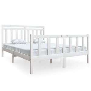 vidaXL Bed Frame without Mattress White King Size Solid Wood