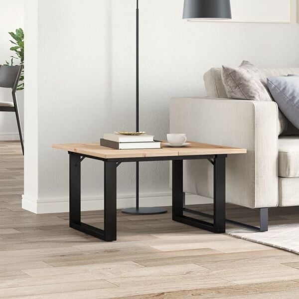 vidaXL Coffee Table O-Frame 70x70x40 cm Solid Wood Pine and Steel