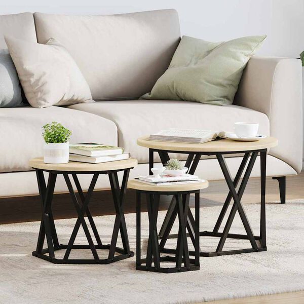 vidaXL Nesting Side Table 3 pcs Sonoma Oak Engineered Wood and Steel