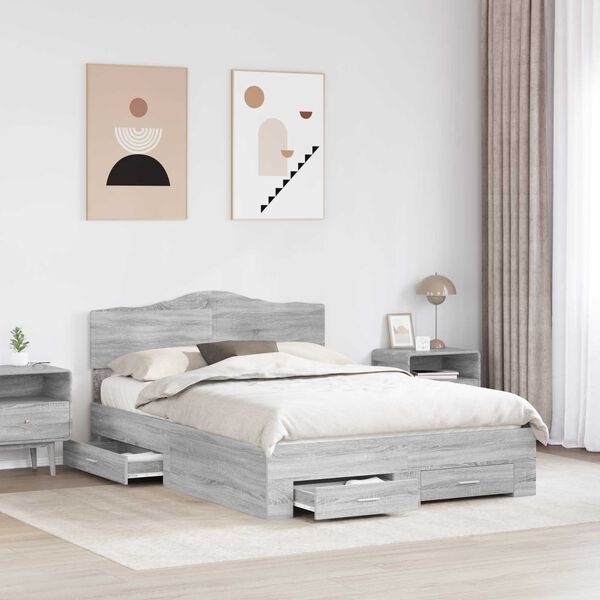 vidaXL Bed Frame with Drawer Grey Sonoma 160 x 200 cm Engineered Wood