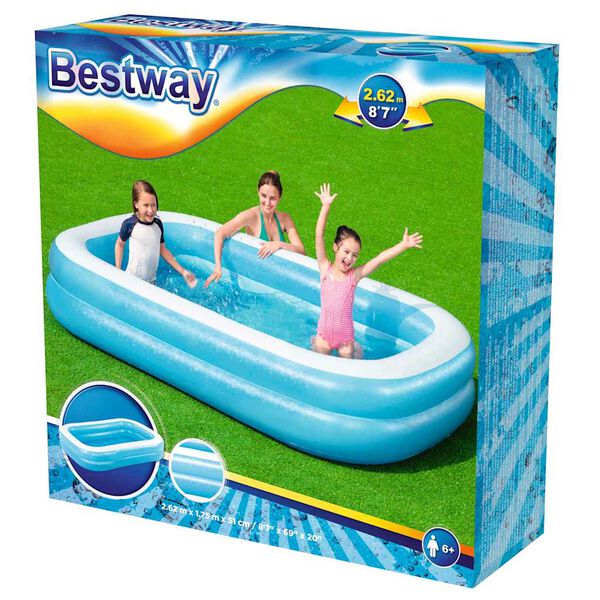 Bestway Family Rectangular Inflatable Pool 262x175x51cm Blue and White