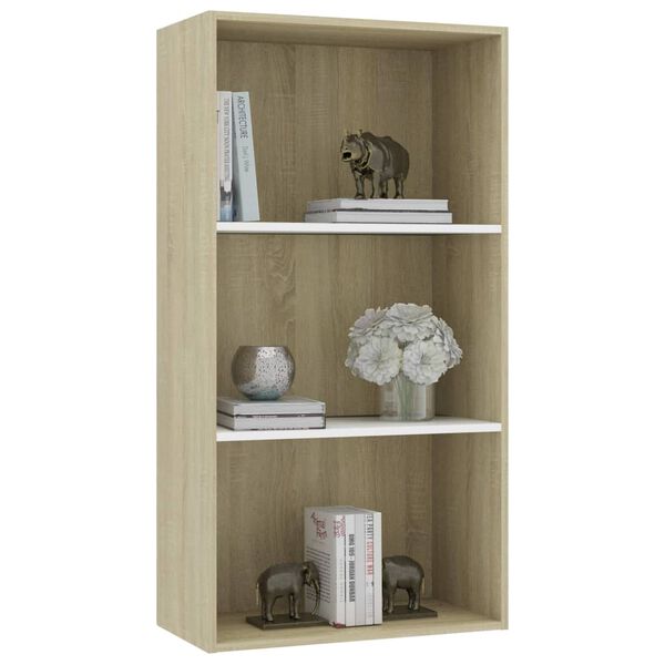 vidaXL 3-Tier Book Cabinet White and Sonoma Oak 60x30x114 cm Engineered Wood