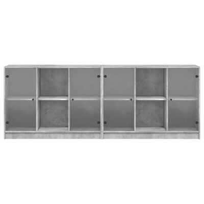 vidaXL Bookcase with Doors Concrete Grey 204x37x75 cm Engineered Wood
