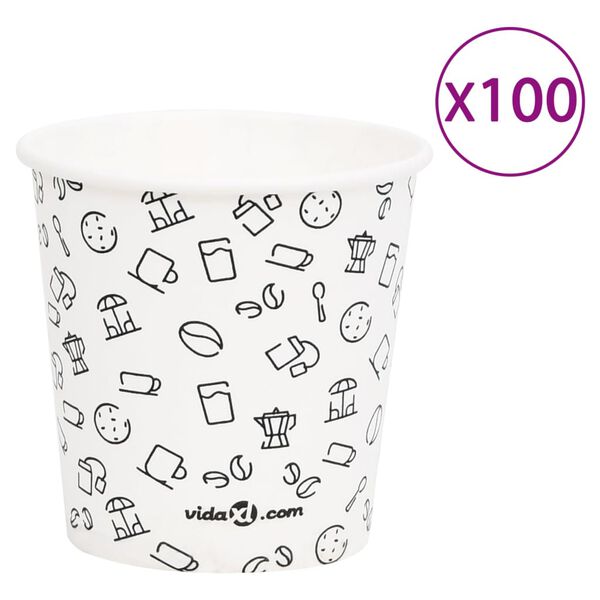 vidaXL Coffee Paper Cups 120 ml 100 pcs White and Black