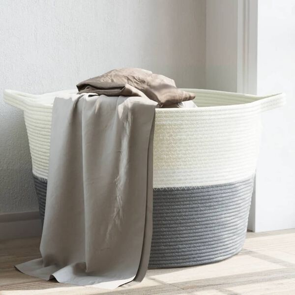 vidaXL Laundry Basket Grey and White &Oslash;60x36 cm Cotton