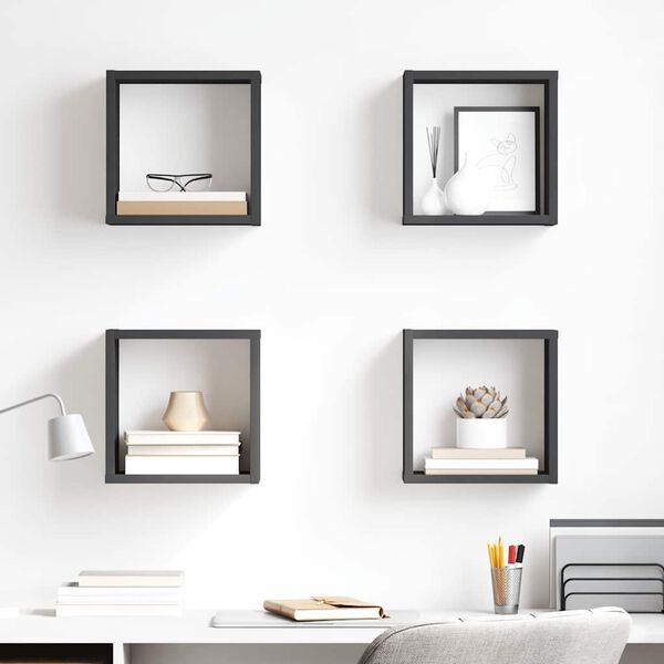 vidaXL Wall Cube Shelves 4 pcs Grey 26x15x26 cm