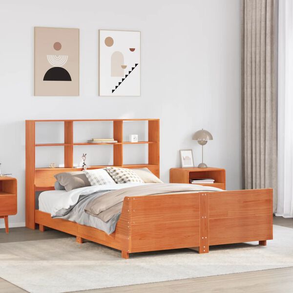 vidaXL Bed Frame without Mattress Wax Brown 135x190 cm Double Solid Wood Pine