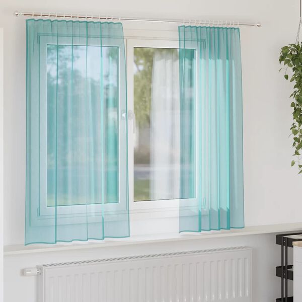 vidaXL Voile Curtains with Rod Pockets 2 pcs Turquoise