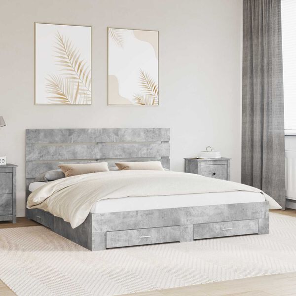 vidaXL Bed Frame Concrete Grey 200 x 200 cm Engineered Wood