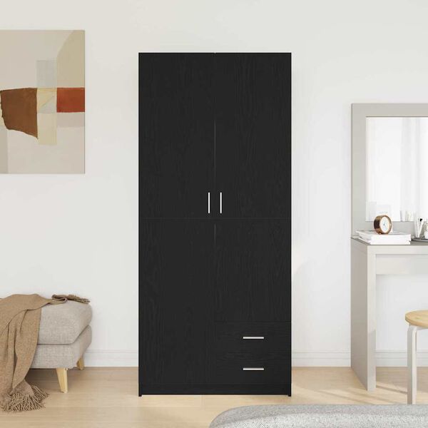 vidaXL Wardrobe with Drawer Black Oak 80 x 52 x 180 cm Engineered Wood
