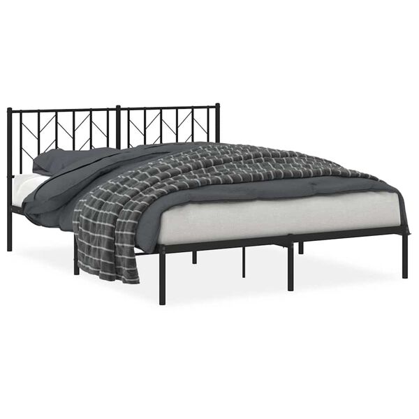 vidaXL Metal Bed Frame without Mattress with Headboard Black 150x200cm