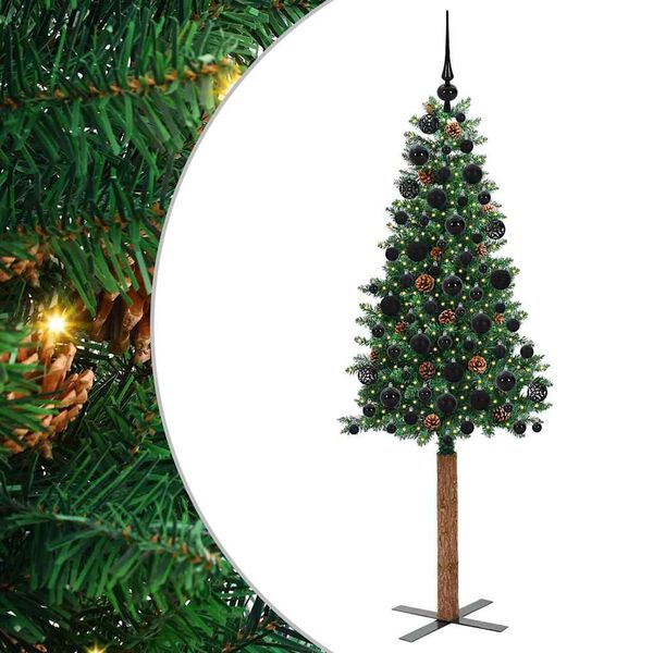 vidaXL Slim Christmas Tree Green 180 cm PVC and Solid Pine wood