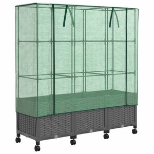 vidaXL Garden Planter with Greenhouse Cover&Wheels 3 pcs Light Grey PP