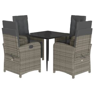 vidaXL 5 Piece Garden Dining Set with Cushions Grey Poly Rattan