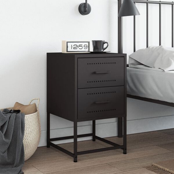 vidaXL Bedside Cabinet Black 36x39x60.5 cm Steel
