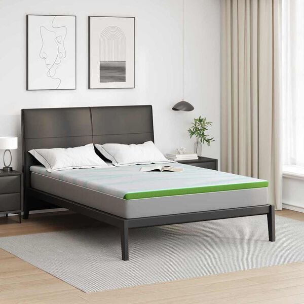vidaXL Mattress Topper White and Green 180 x 200 x 6 cm Jaquard Fabric