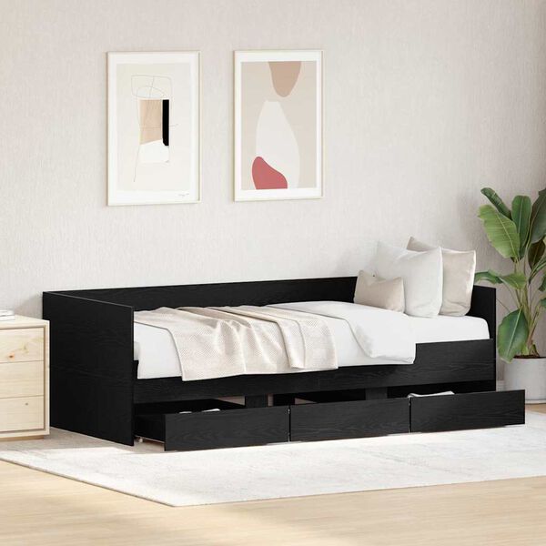 vidaXL Daybed Frame with Drawers Black oak 90 x 190 cm Engineered wood