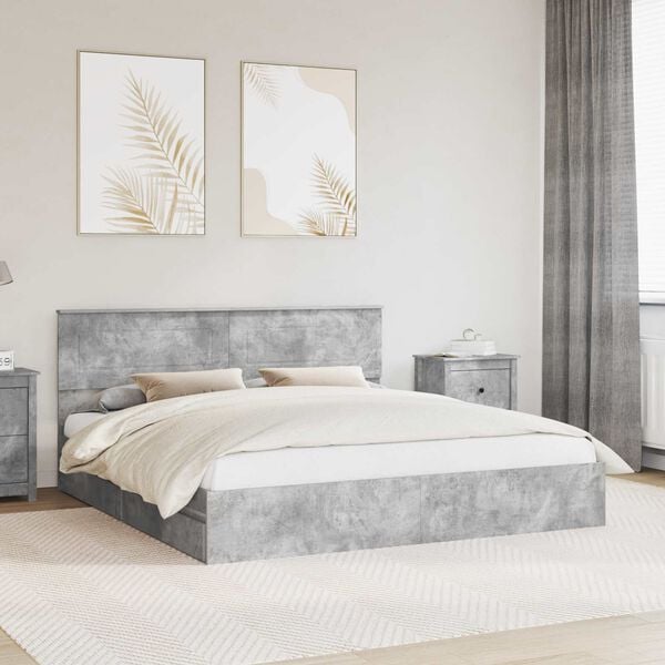 vidaXL Storage Bed Concrete Grey 180 x 200 cm Engineered Wood