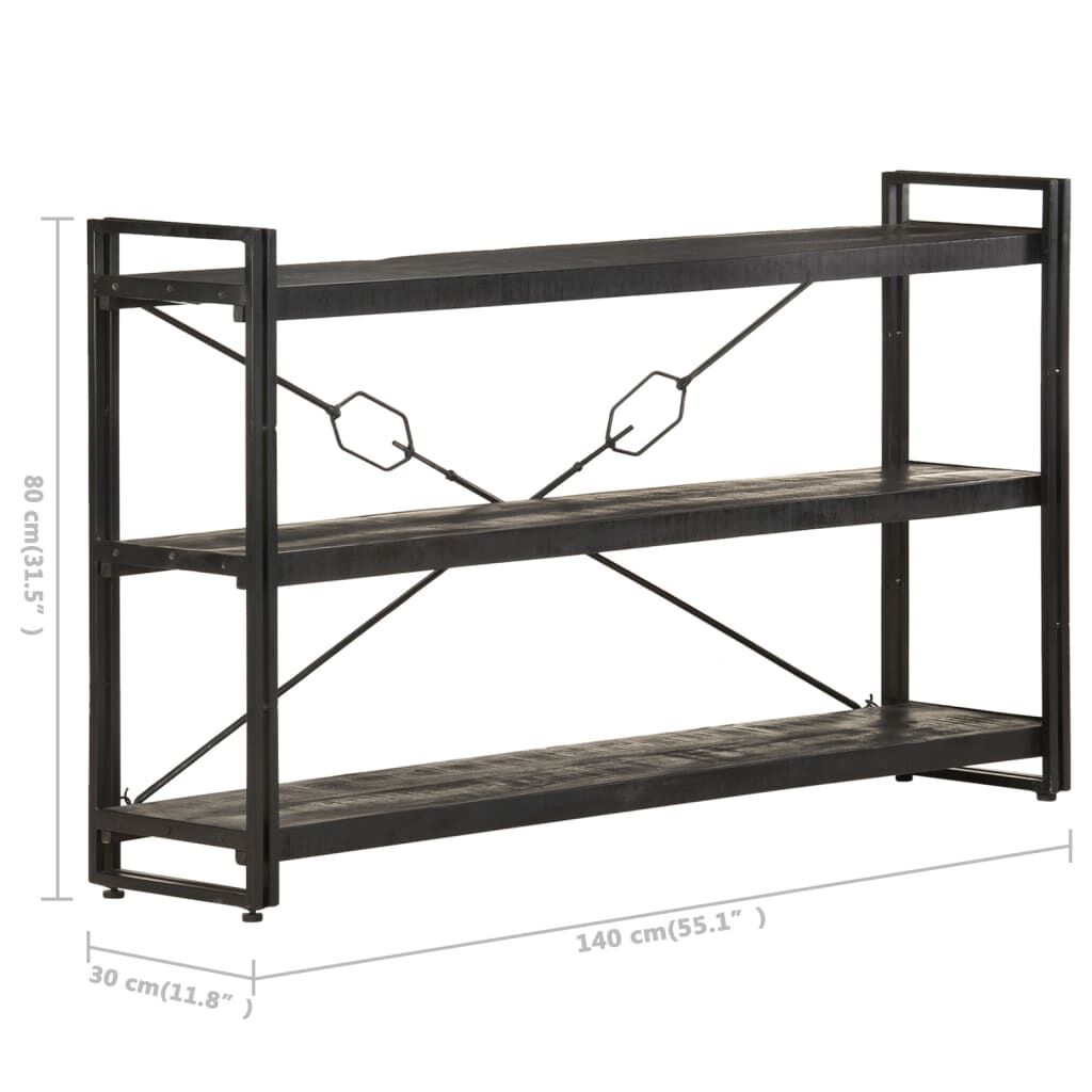 vidaXL 3 Tier Bookcase Black 140x30x80 cm Solid Mango Wood