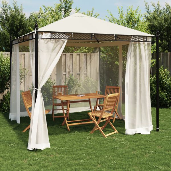 vidaXL Gazebo with Mesh Walls Cream 2.93x2.93 m Steel