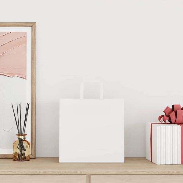 vidaXL Paper Bags 50 pcs with Handles White 26x17x25 cm