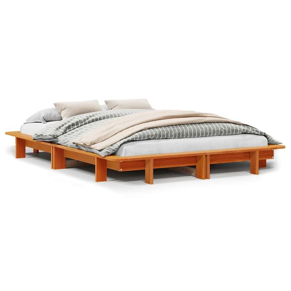 vidaXL Bed Frame without Mattress Wax Brown 135x190 cm Double Solid Wood Pine