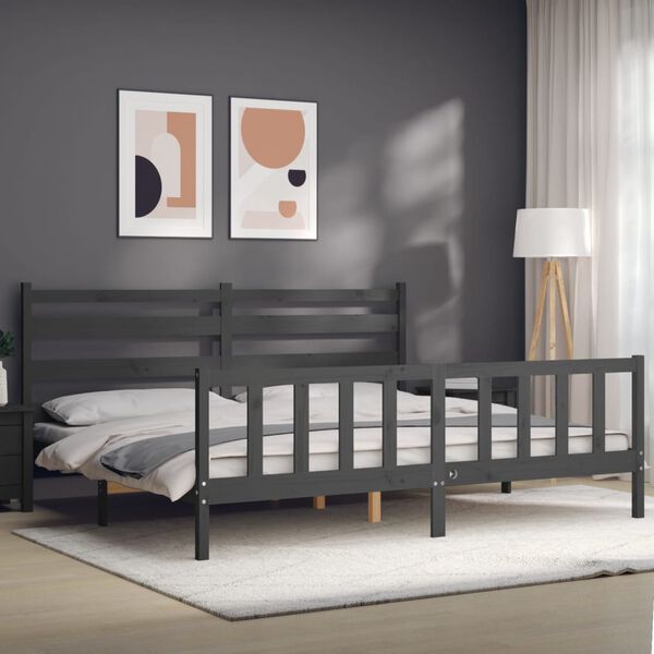 vidaXL Bed Frame without Mattress Grey 200x200 cm Solid Wood Pine