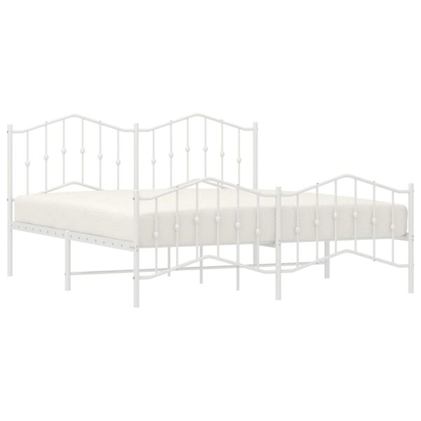 vidaXL Metal Bed Frame without Mattress with Footboard&nbsp;White 160x200cm