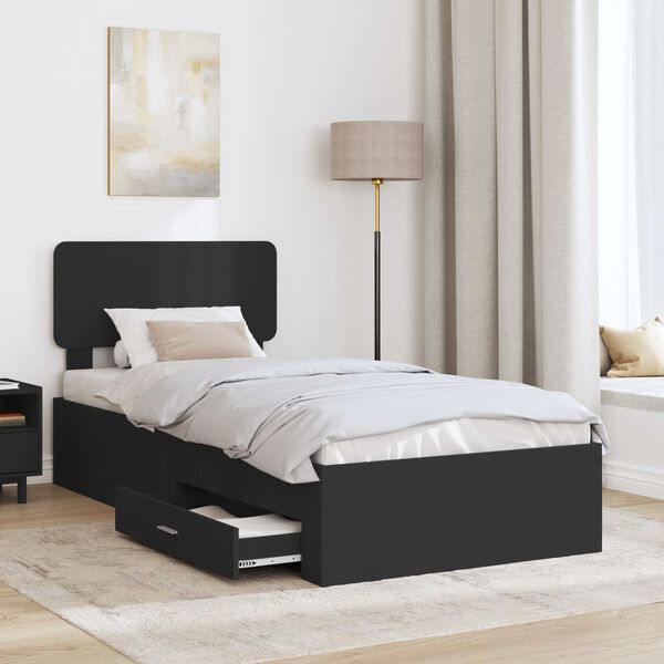 vidaXL Bed Frame with Headboard Black 100 x 200 cm Engineered Wood