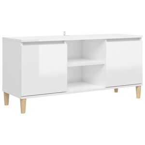 vidaXL TV Cabinet & Solid Wood Legs High Gloss White 103.5x35x50 cm