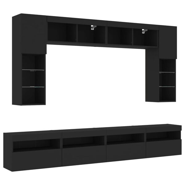 vidaXL 8 Piece TV Wall Cabinet Set with LED Lights Black