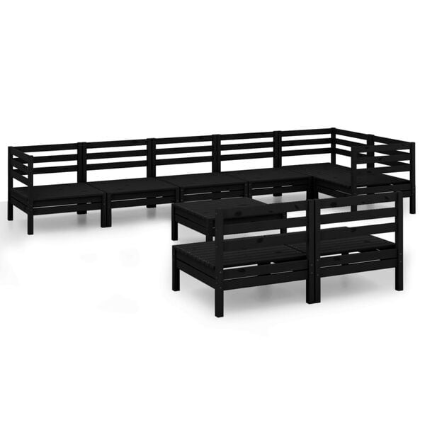 vidaXL 9 Piece Garden Lounge Set Solid Wood Pine Black