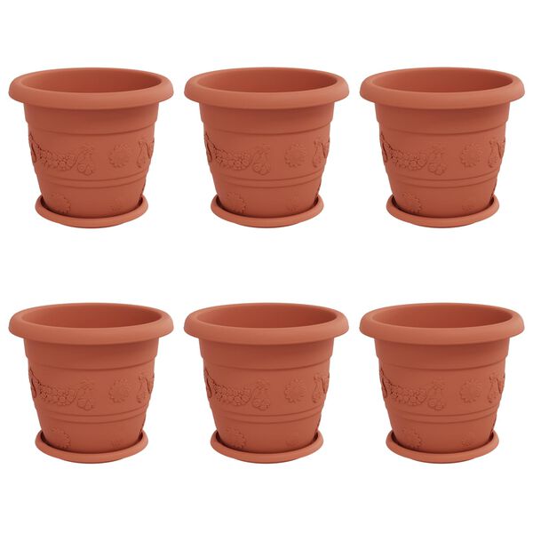 vidaXL Plant Pots 6 pcs Brick Red &Oslash; 30 x 25 cm Plastic