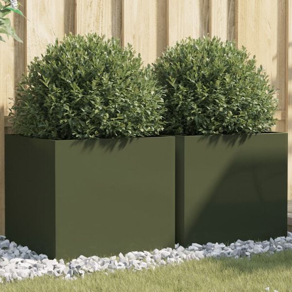 vidaXL Planters 2 pcs Olive Green 49x47x46 cm Steel