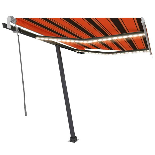 vidaXL Manual Retractable Awning with LED 300x250 cm Orange and Brown