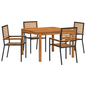 vidaXL Garden Dining Set 5 pcs Black Solid Acacia Wood
