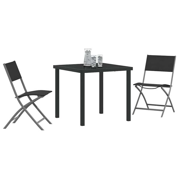 vidaXL Garden Dining Set Folding 3 pcs Black Powder-Coated Steel
